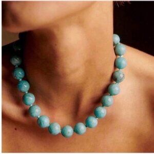 New! Lula Turquoise Marbled Resin Bead Necklace NWOT